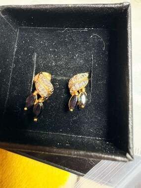 Gold Over Sterling Silver Sapphire & Diamond Accent Marquise Stud Earrings
